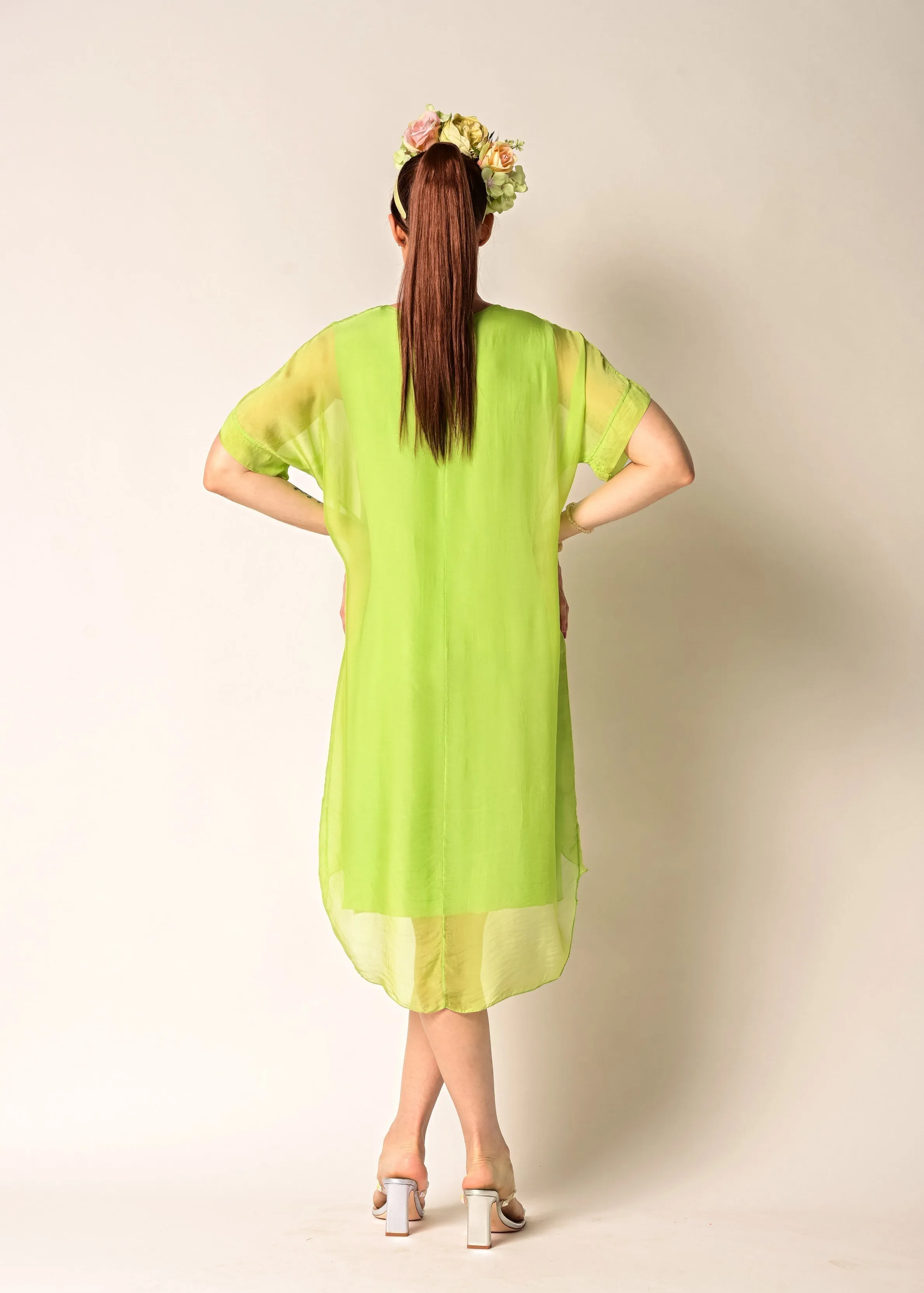 Londa Silk Dress in Lime Splice