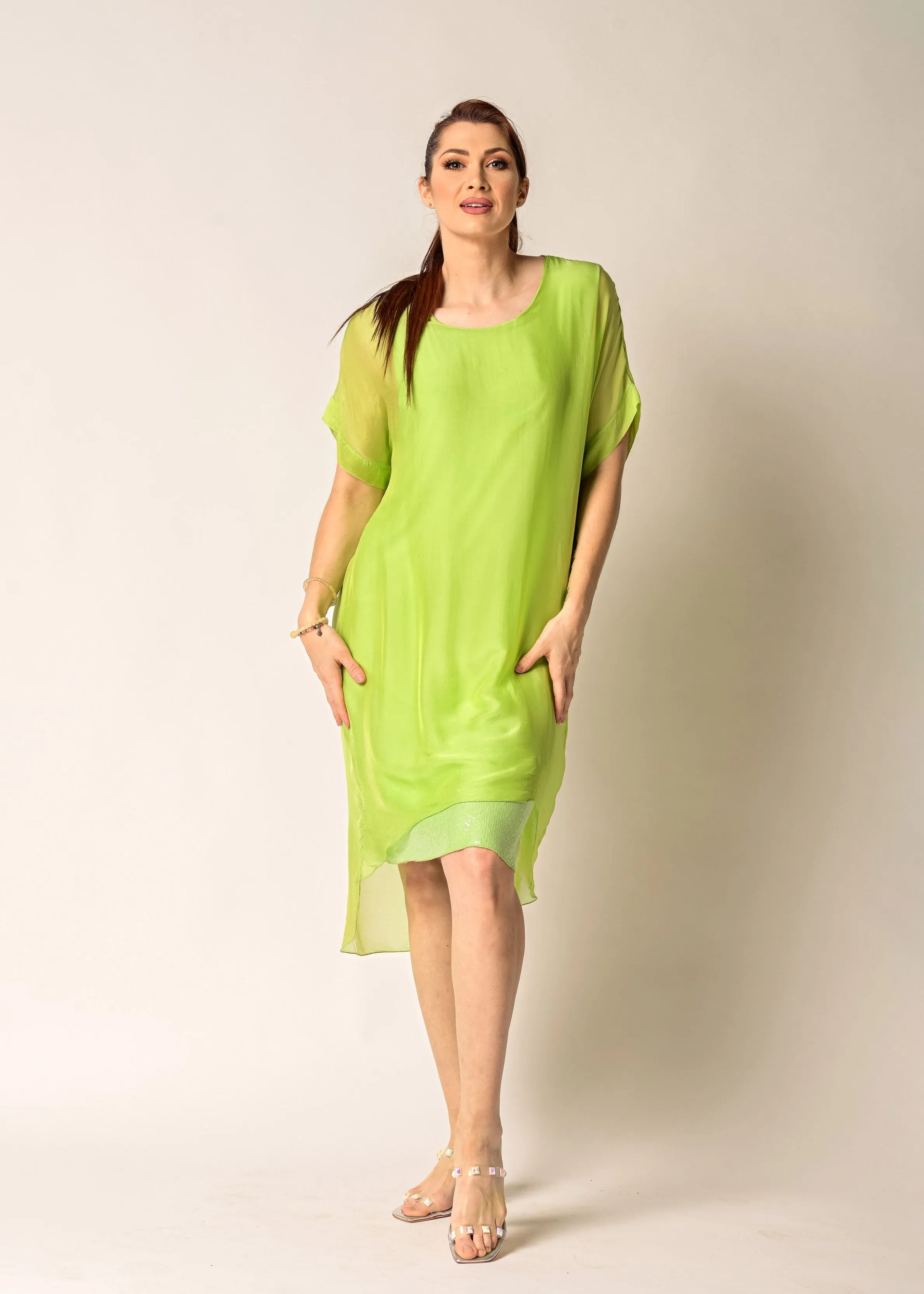 Londa Silk Dress in Lime Splice