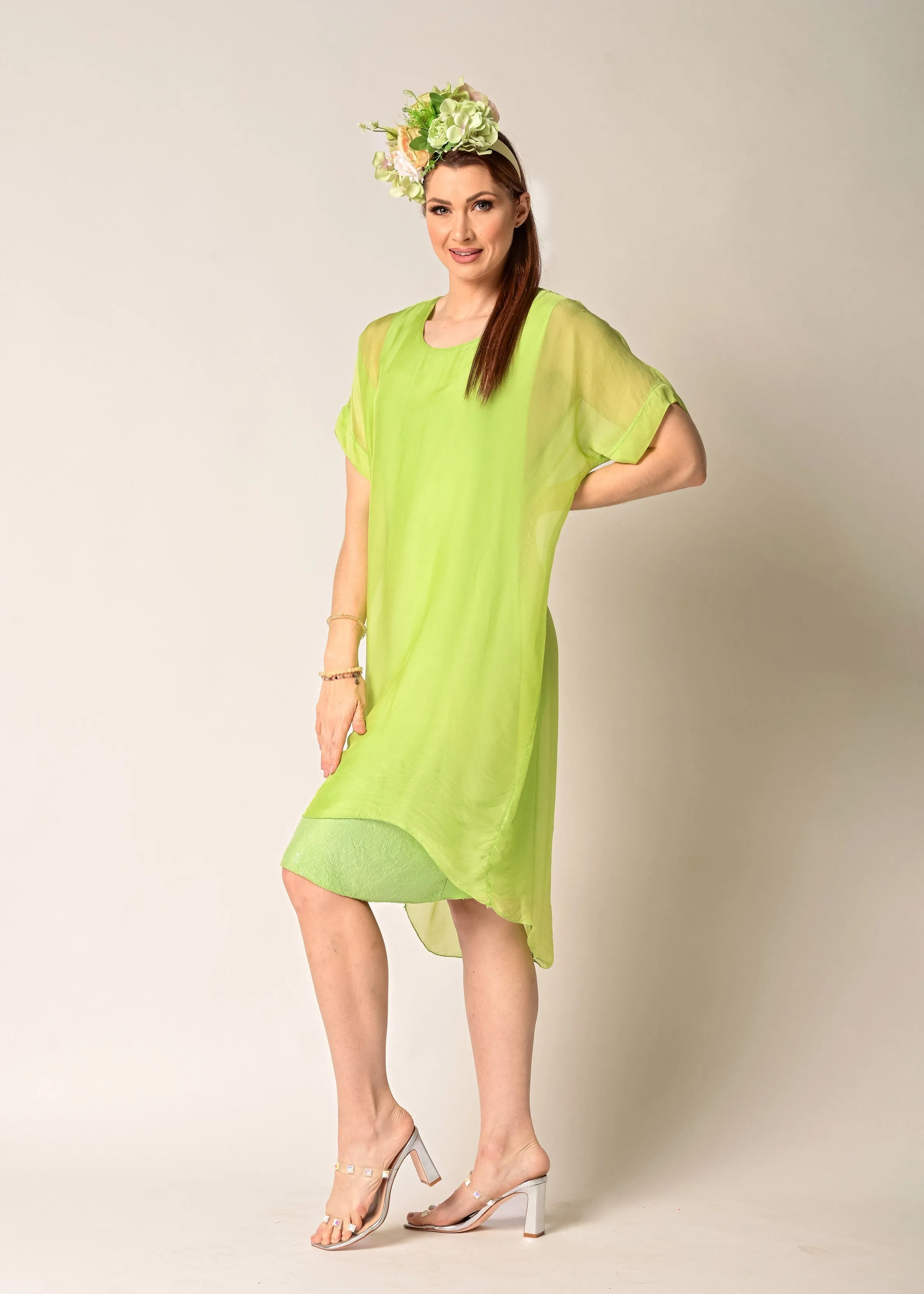 Londa Silk Dress in Lime Splice