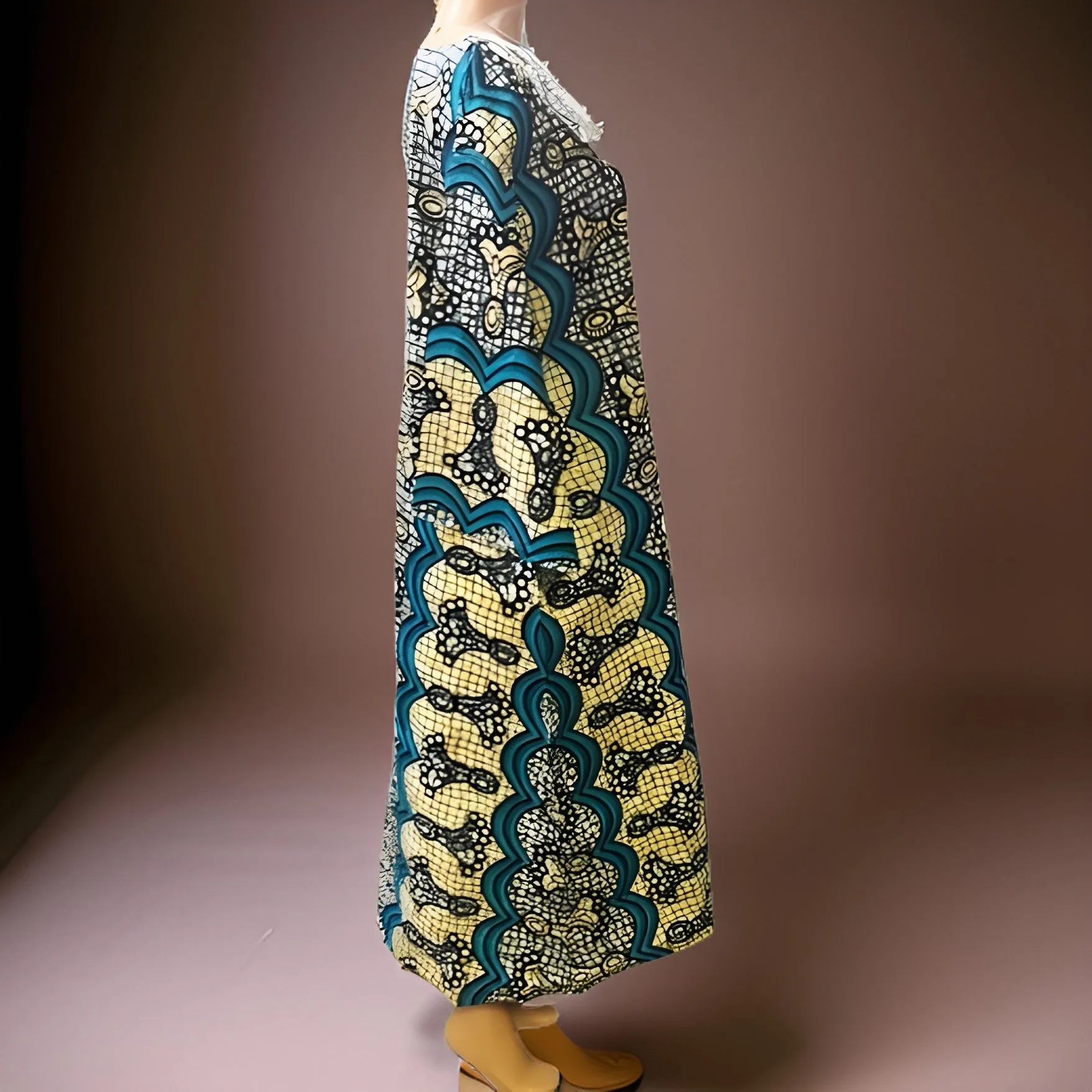 Long Ankara Multi-Print Umbrella dress. Plus Size