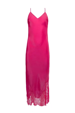 Long Silk Lace Slip Dress Pink Pink