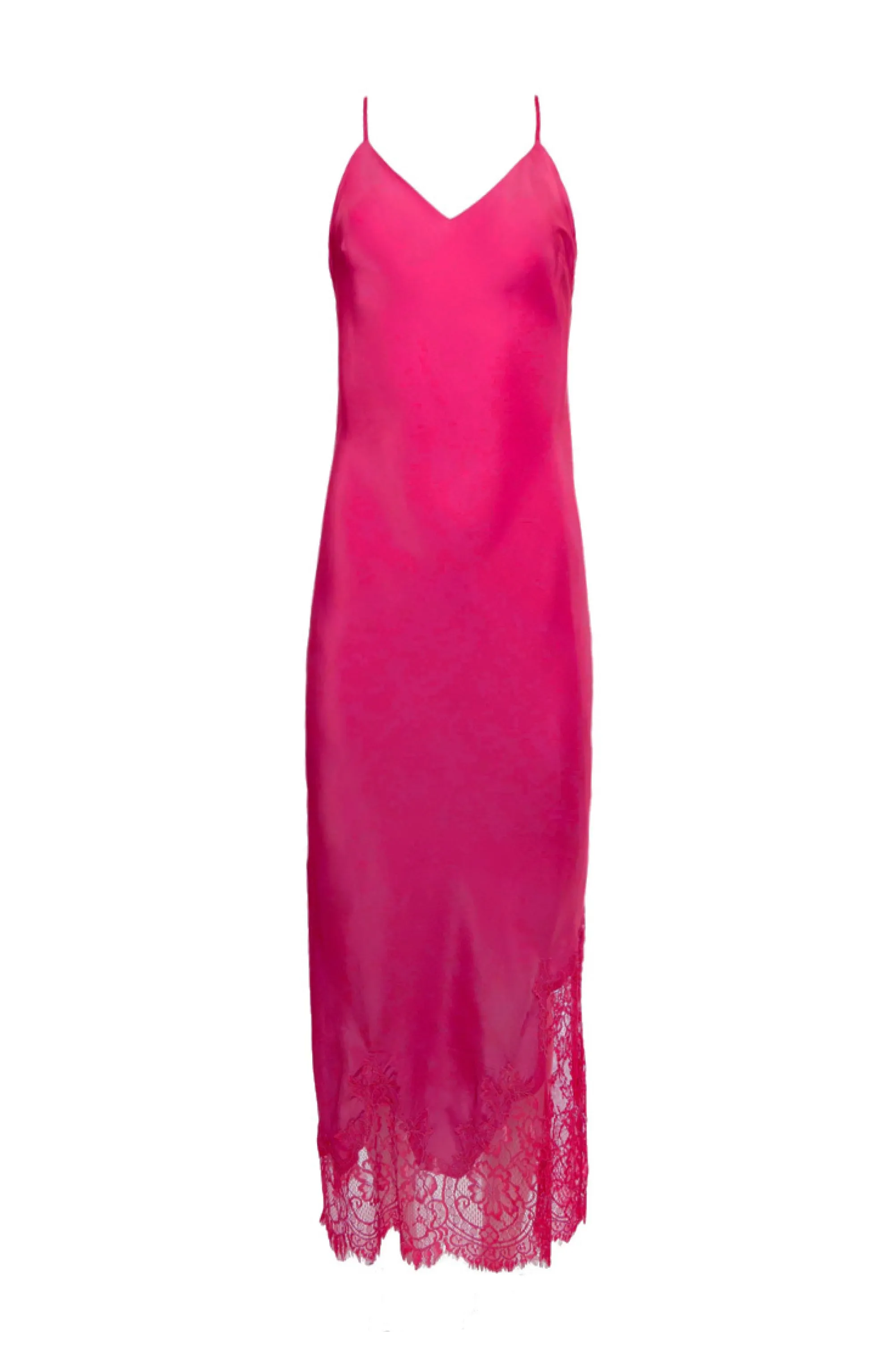 Long Silk Lace Slip Dress Pink Pink