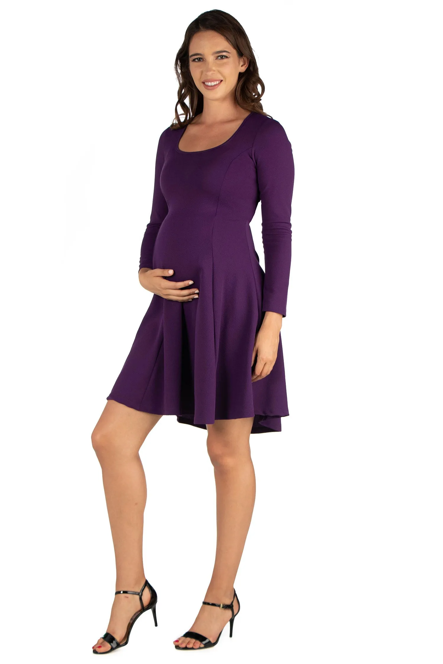Long Sleeve Knee Length Maternity Skater Dress