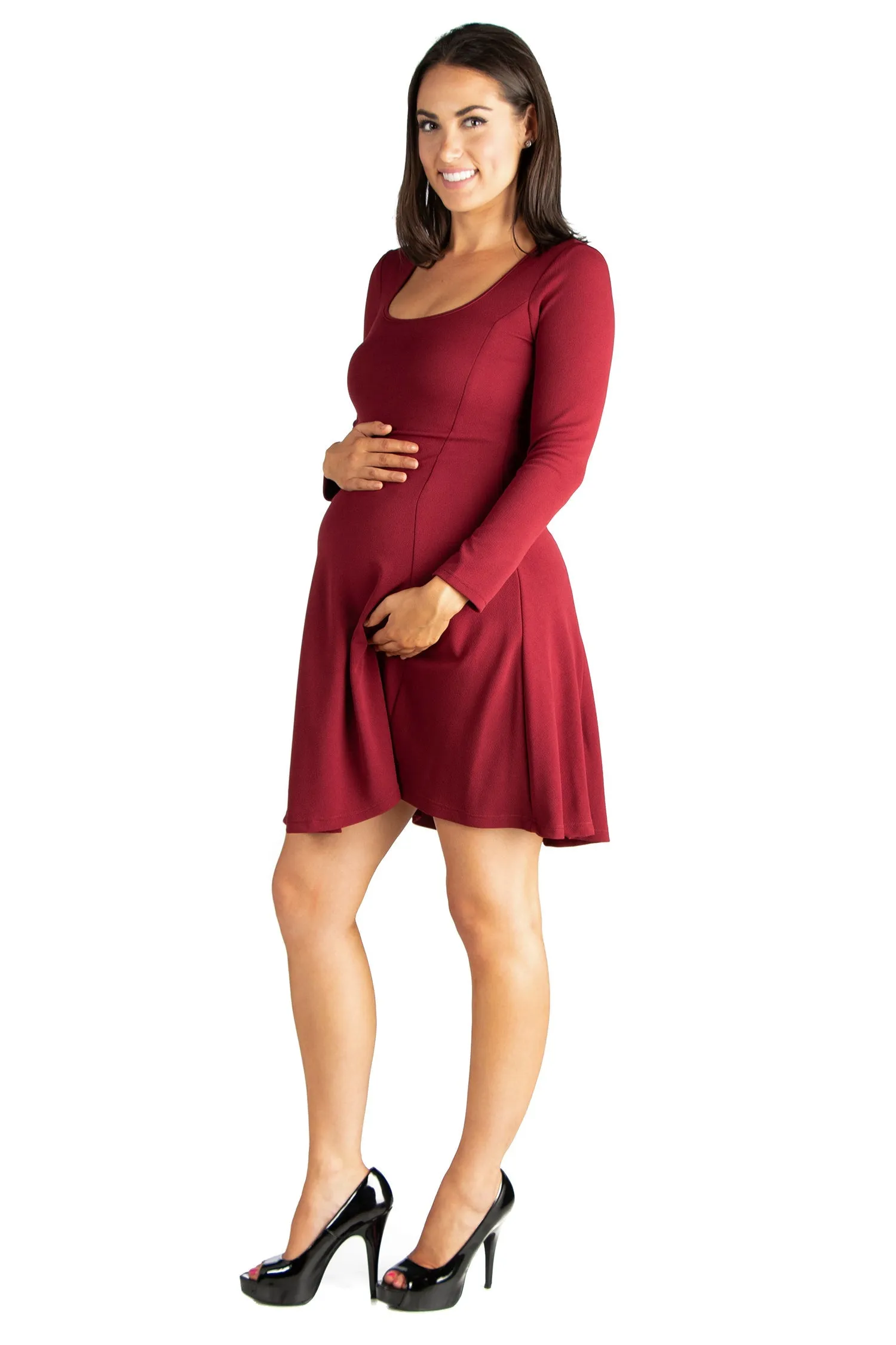 Long Sleeve Knee Length Maternity Skater Dress