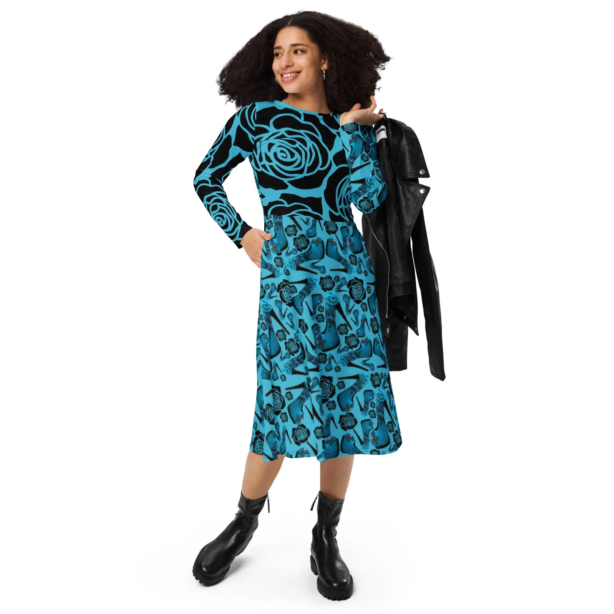 Long sleeve midi dress 'Blue Sky'