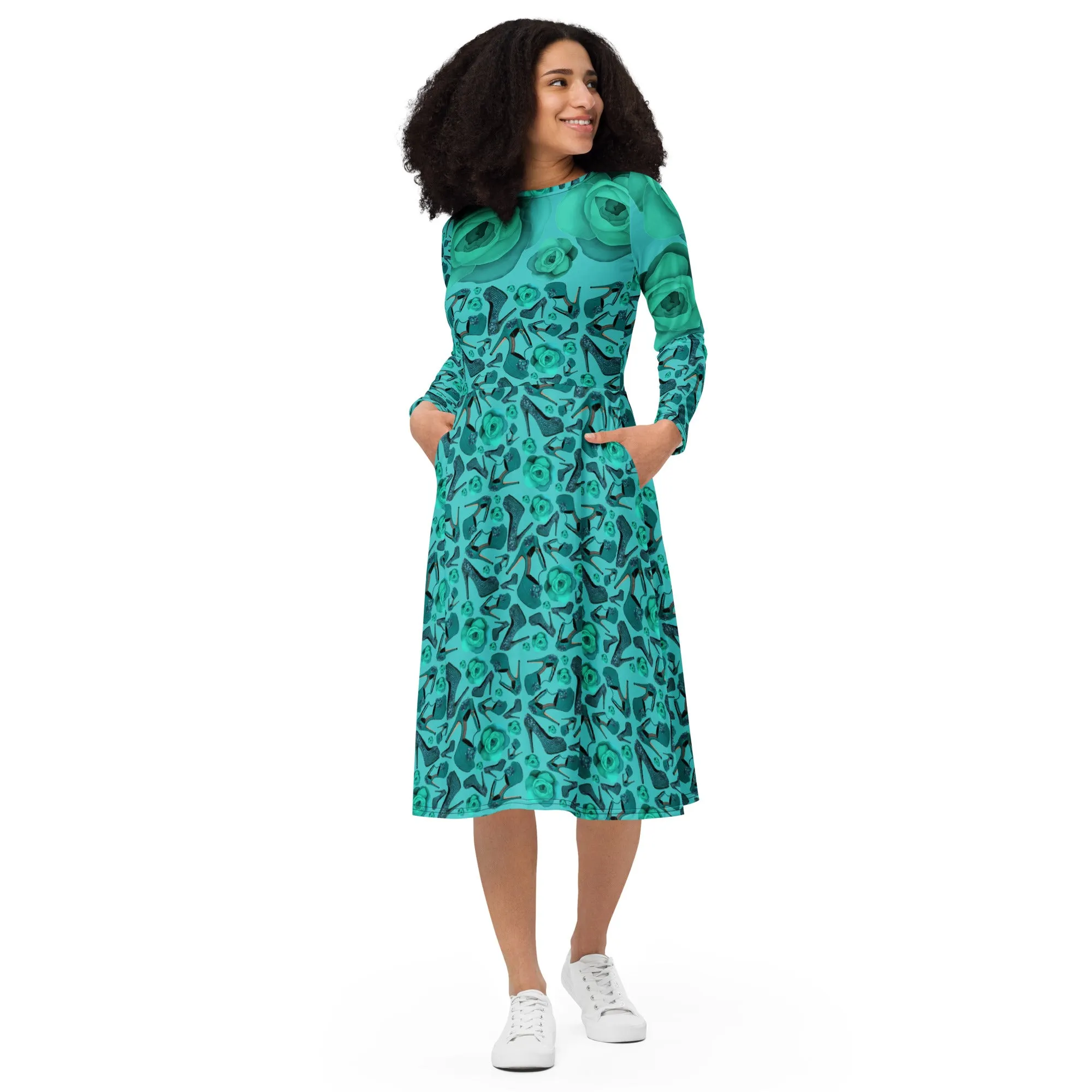 Long sleeve midi dress 'Rose verdi'