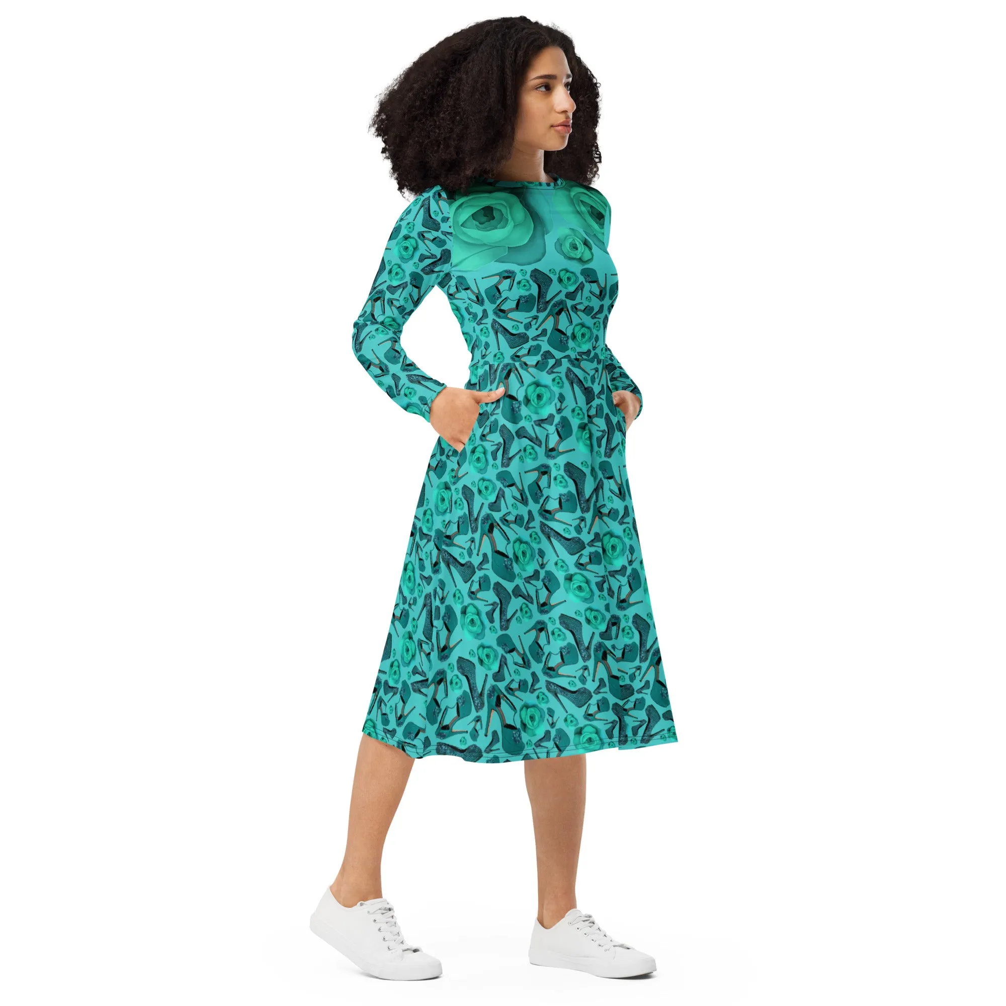 Long sleeve midi dress 'Rose verdi'