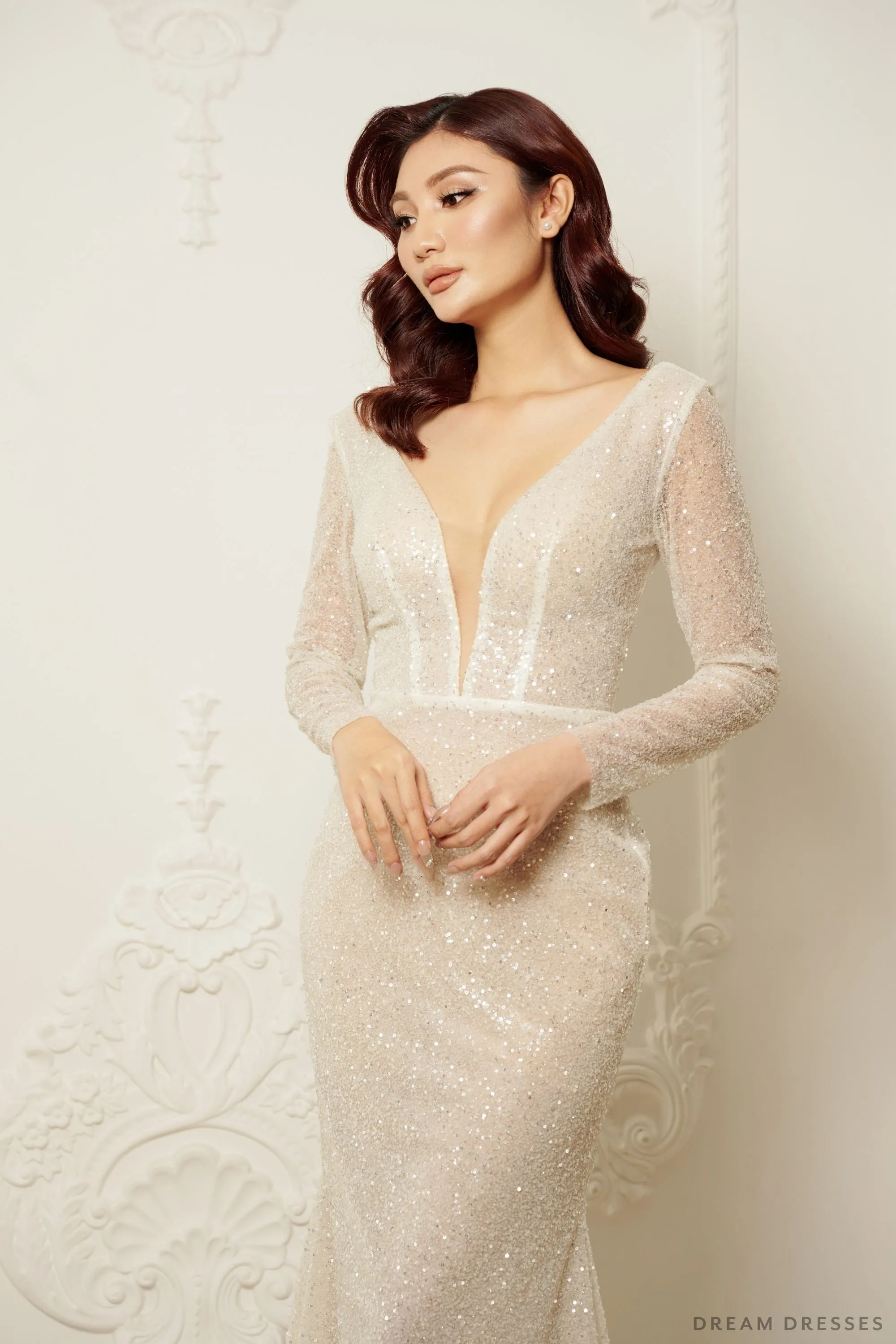 Long Sleeves Fit and Flare Bridal Dress (#SILENA)