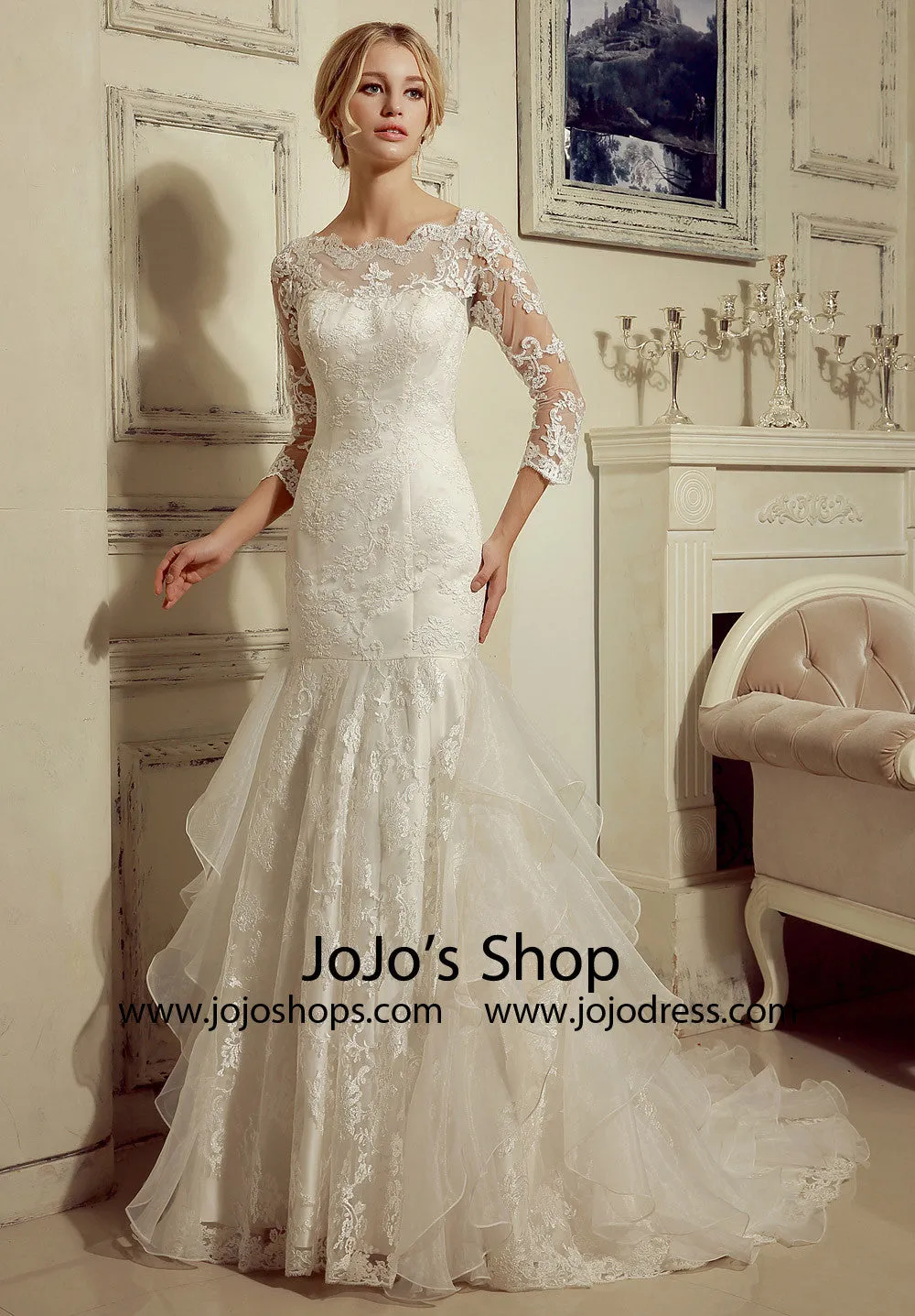 Long Sleeves Lace Fit and Flare Wedding Dress | HL1005