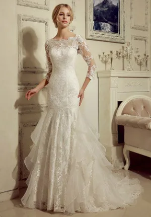 Long Sleeves Lace Fit and Flare Wedding Dress | HL1005