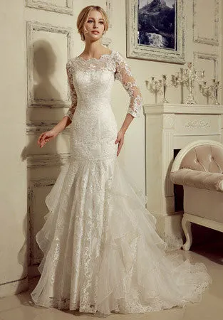 Long Sleeves Lace Fit and Flare Wedding Dress | HL1005