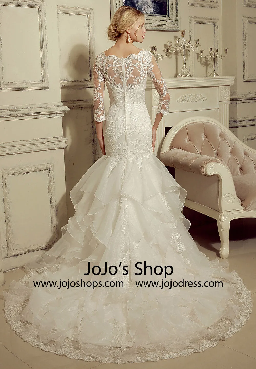 Long Sleeves Lace Fit and Flare Wedding Dress | HL1005