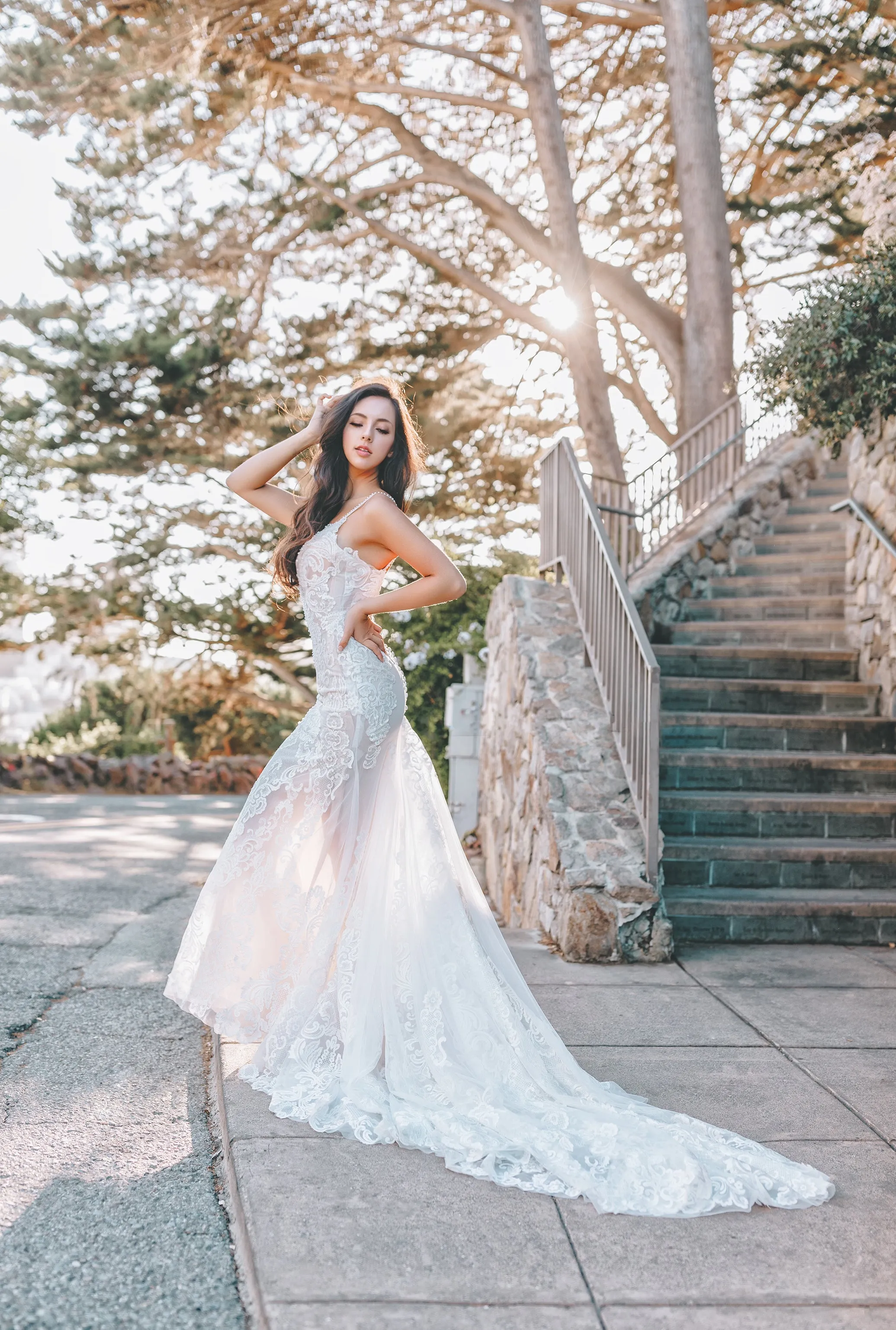 Lorraine - Selena Huan beaded strap embroidery Venice lace open back fit-and-flare gown