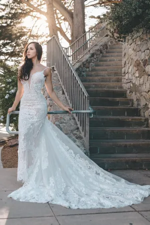Lorraine - Selena Huan beaded strap embroidery Venice lace open back fit-and-flare gown