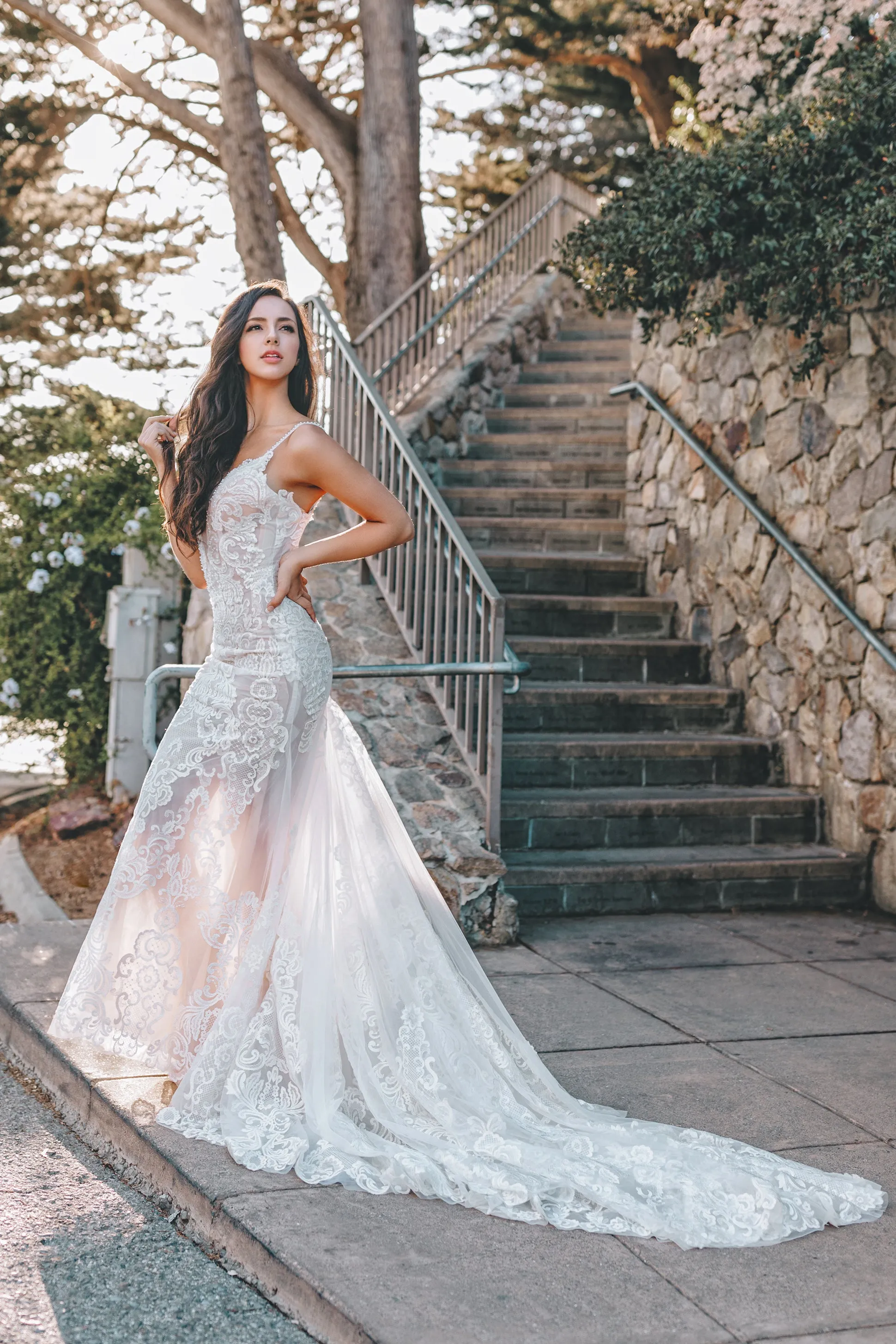 Lorraine - Selena Huan beaded strap embroidery Venice lace open back fit-and-flare gown
