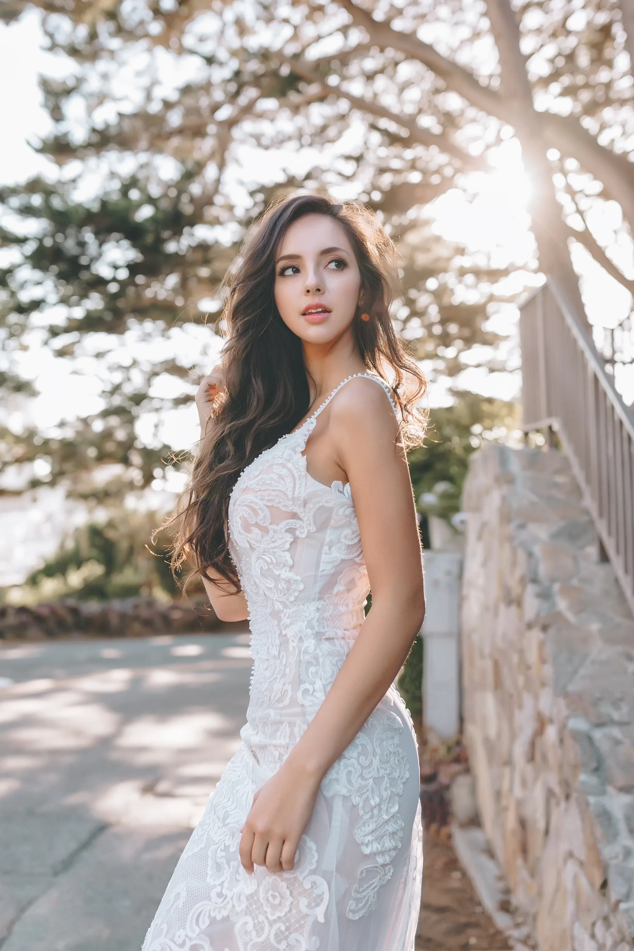 Lorraine - Selena Huan beaded strap embroidery Venice lace open back fit-and-flare gown