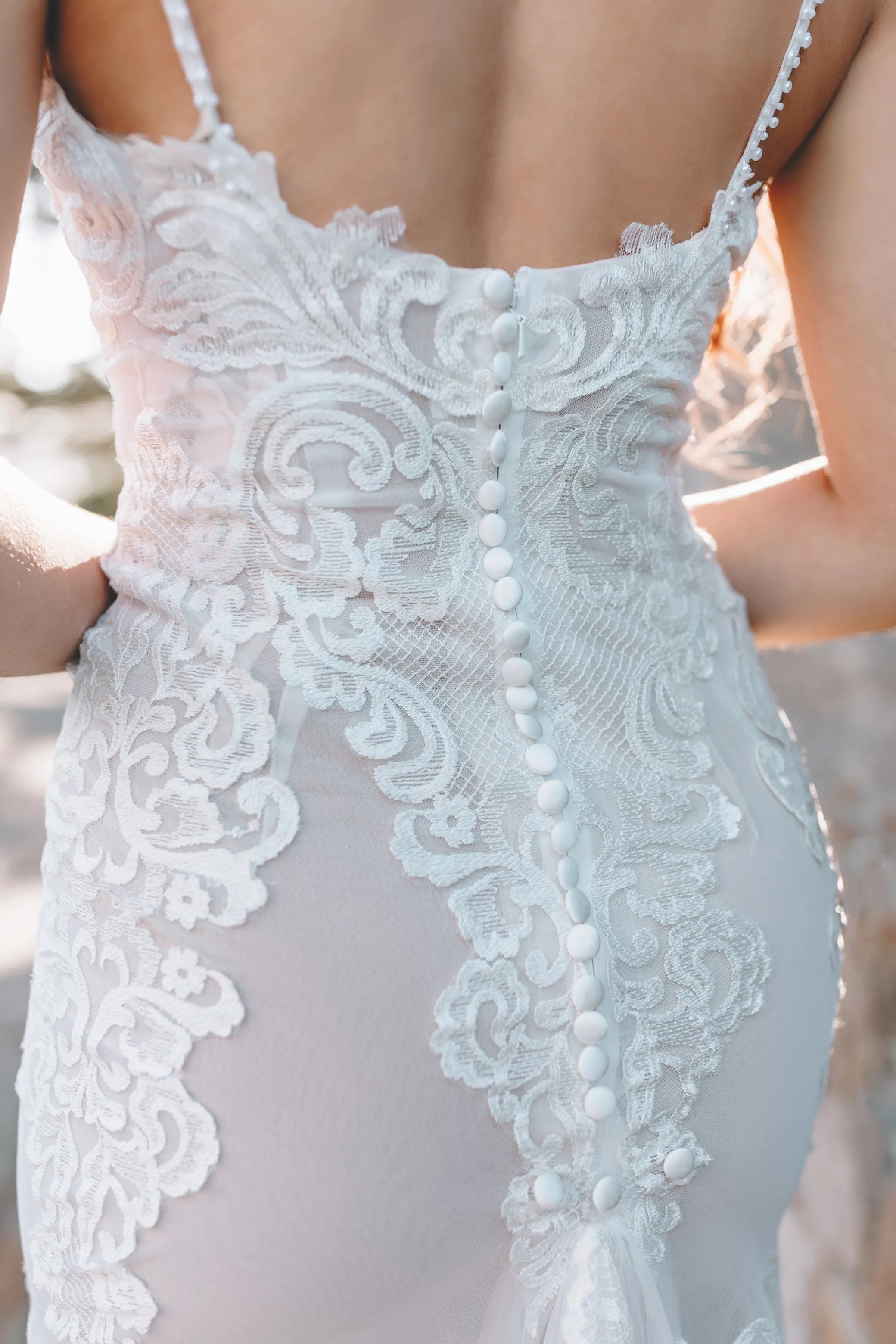 Lorraine - Selena Huan beaded strap embroidery Venice lace open back fit-and-flare gown