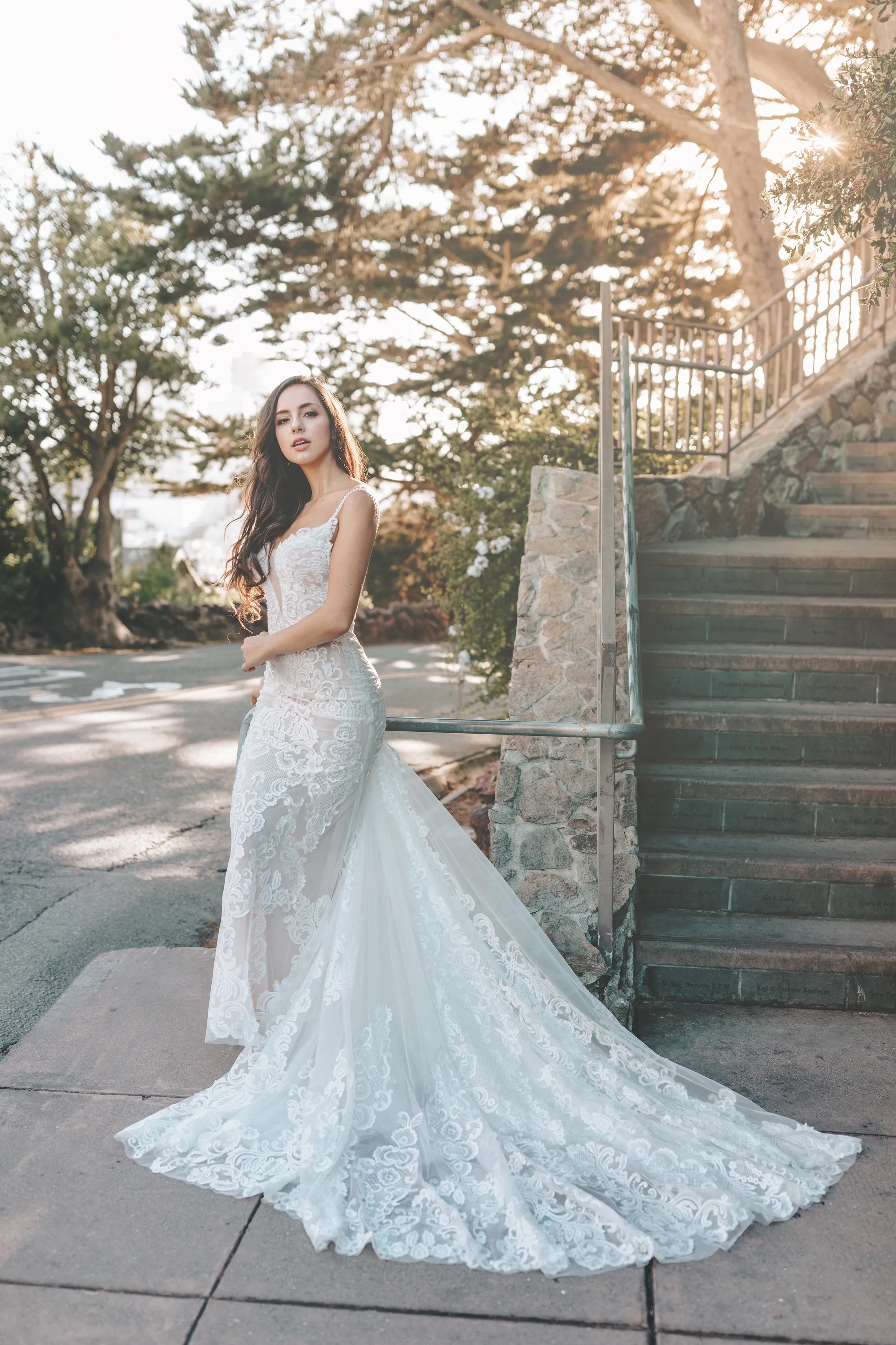 Lorraine - Selena Huan beaded strap embroidery Venice lace open back fit-and-flare gown