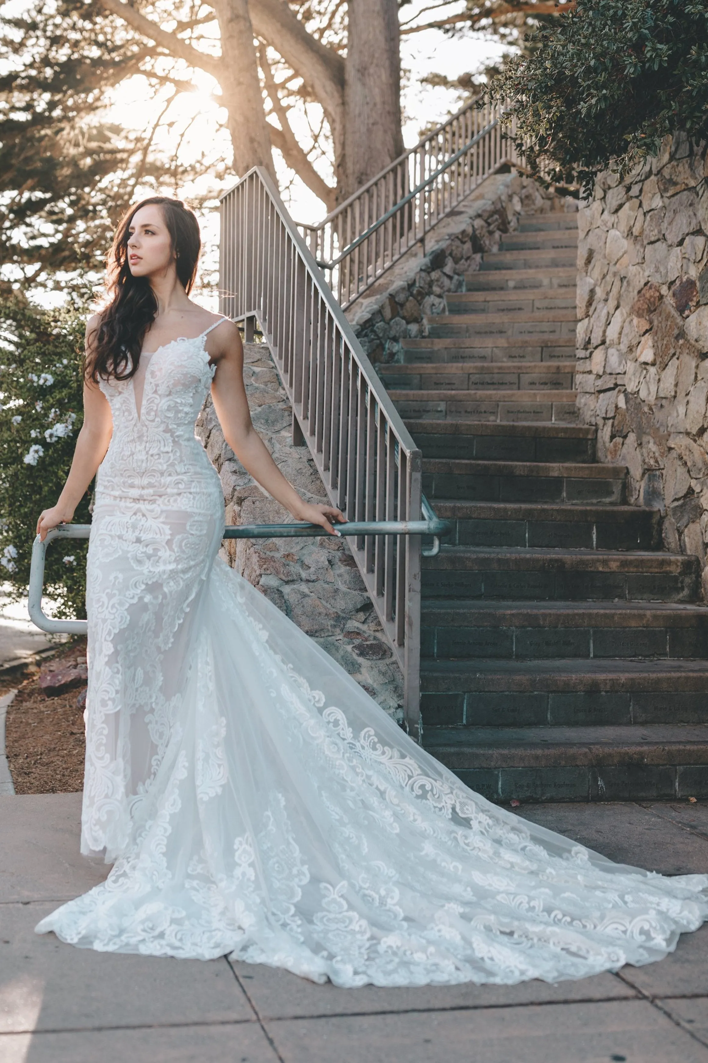 Lorraine - Selena Huan beaded strap embroidery Venice lace open back fit-and-flare gown