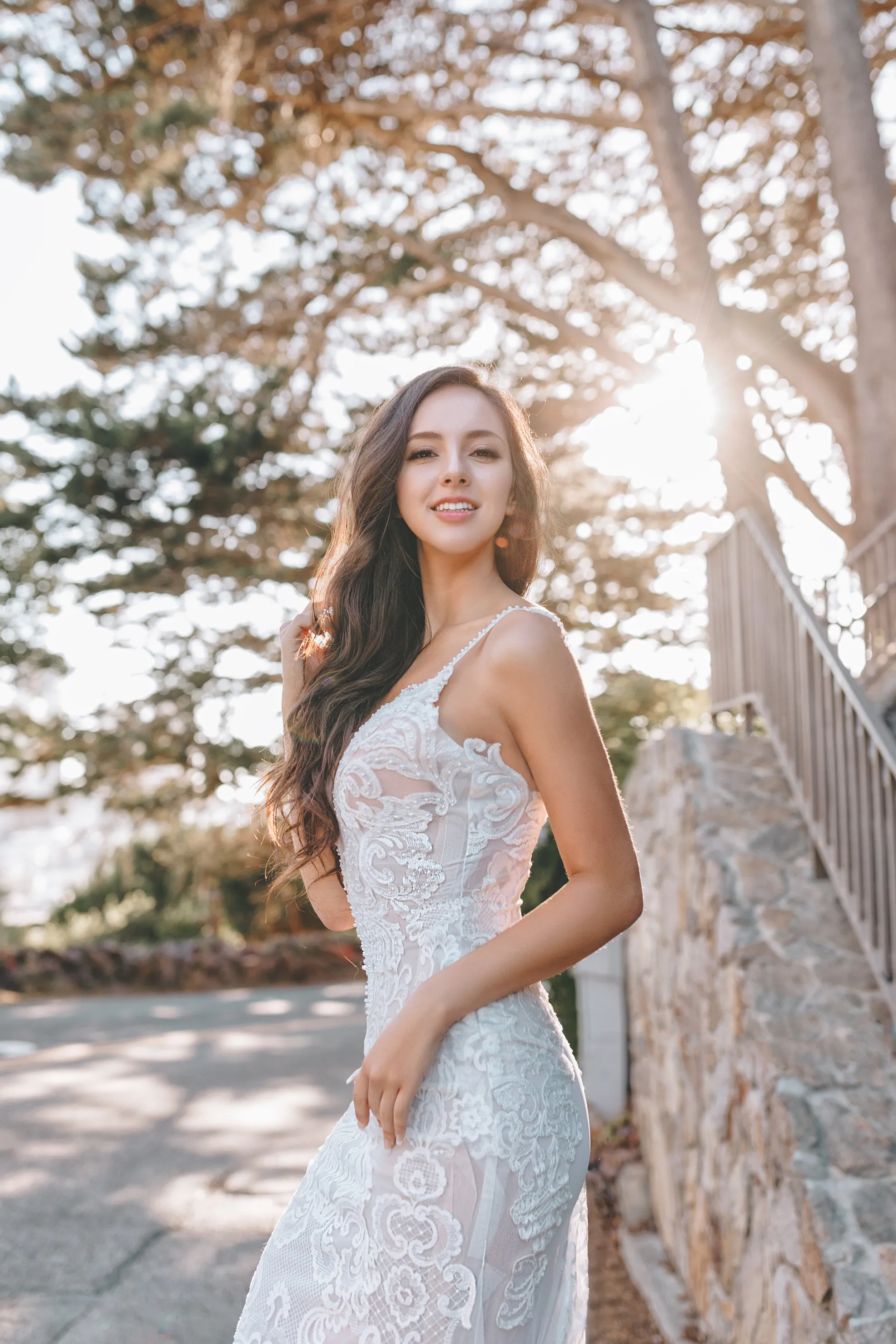 Lorraine - Selena Huan beaded strap embroidery Venice lace open back fit-and-flare gown