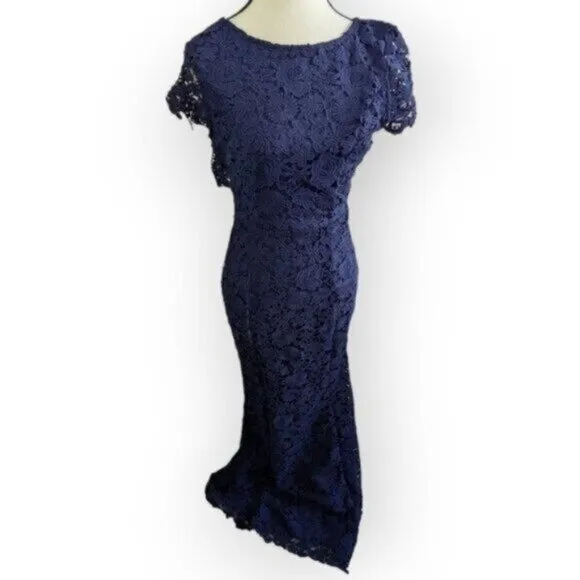 Lulus My Flare Lady Navy Blue Lace Maxi Dress Size Small Women