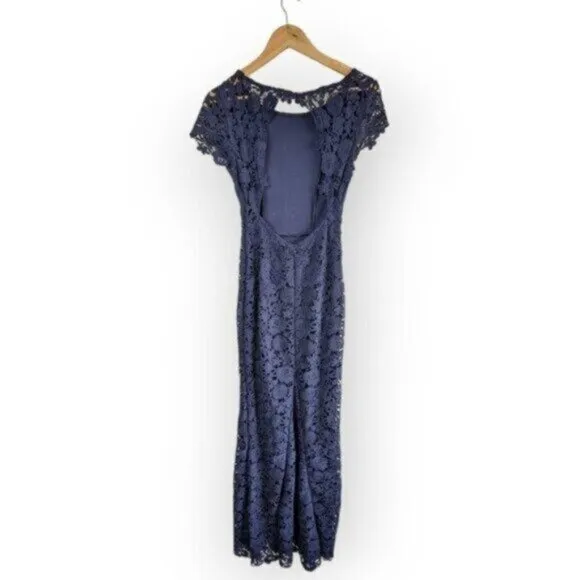 Lulus My Flare Lady Navy Blue Lace Maxi Dress Size Small Women