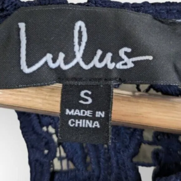 Lulus My Flare Lady Navy Blue Lace Maxi Dress Size Small Women