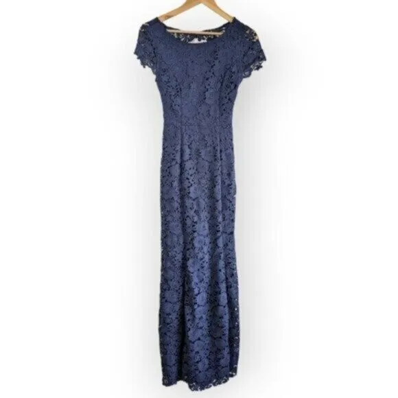 Lulus My Flare Lady Navy Blue Lace Maxi Dress Size Small Women
