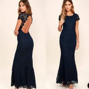 Lulus My Flare Lady Navy Blue Lace Maxi Dress Size Small Women