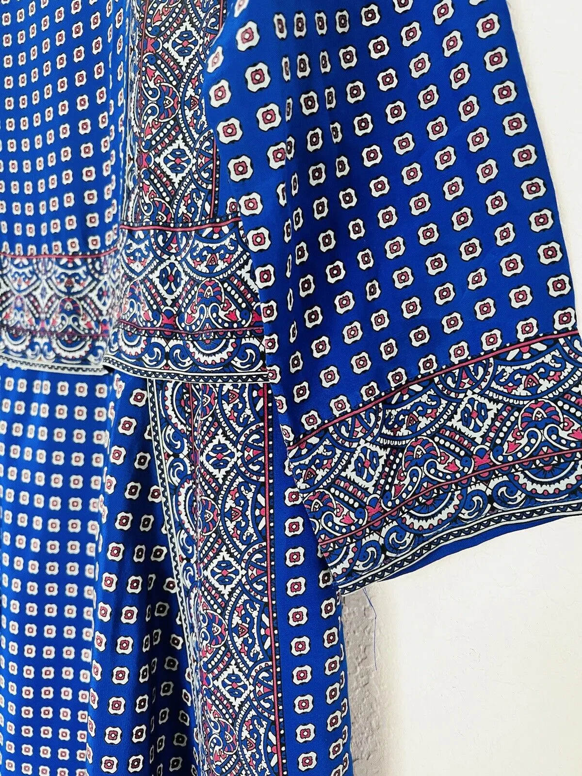 MADEWELL 100% Silk A-line Dress Sz XS Blue Pockets Lined Geometric Knee Length