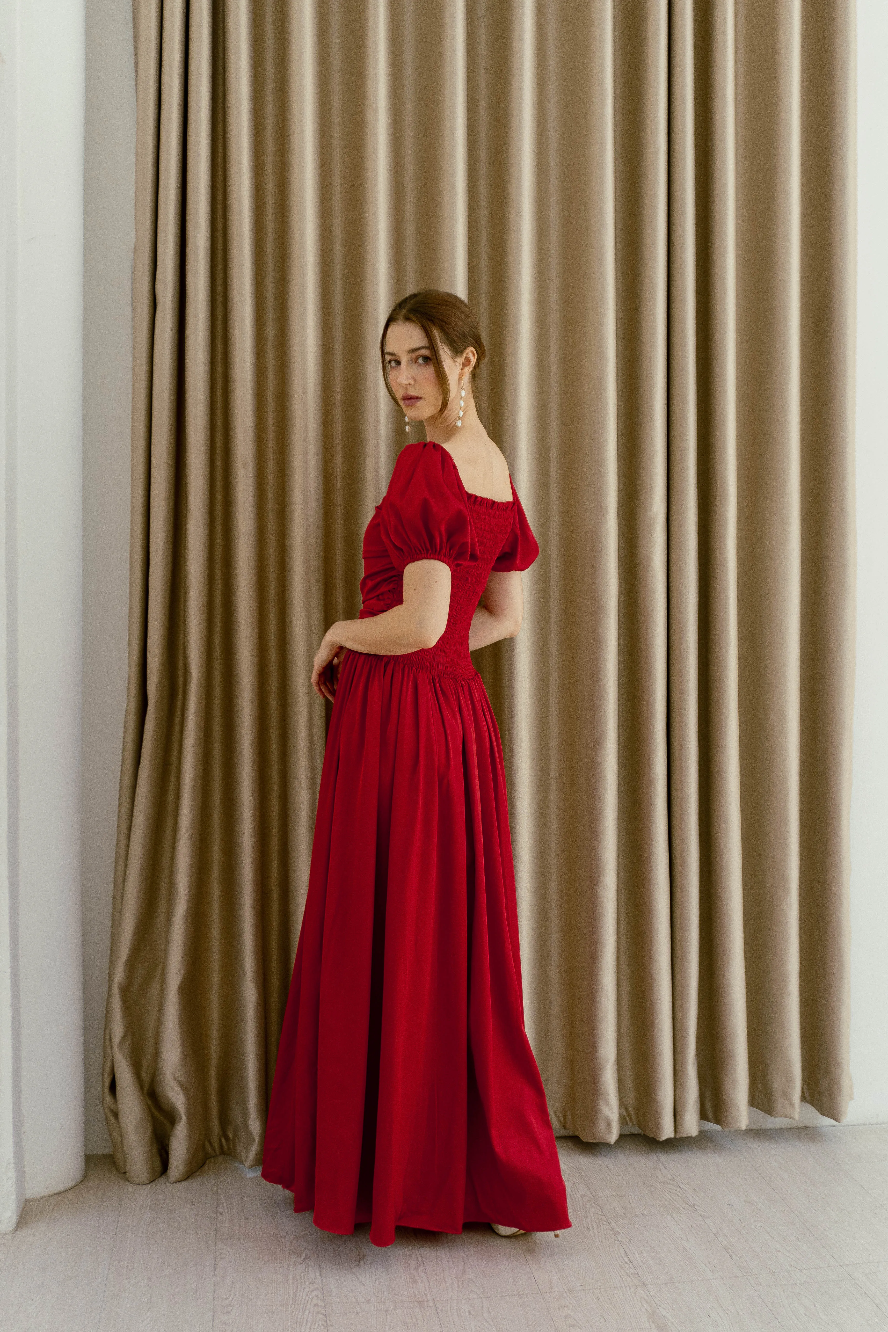 Maeve Puff Sleeves Floor Length Dress