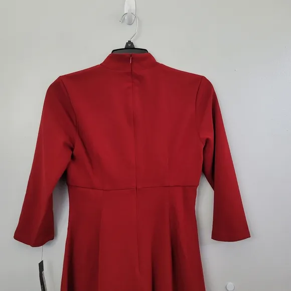 Maggy London - Womens Pintuck Mid Calf Fit &amp; Flare Dress