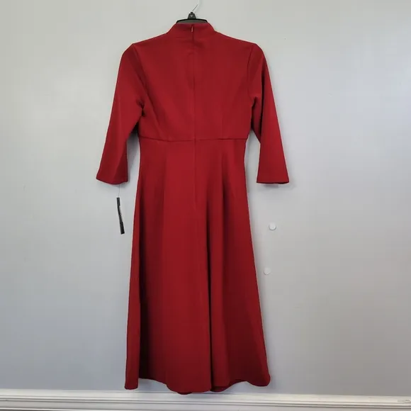 Maggy London - Womens Pintuck Mid Calf Fit &amp; Flare Dress