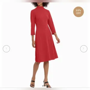 Maggy London - Womens Pintuck Mid Calf Fit &amp; Flare Dress