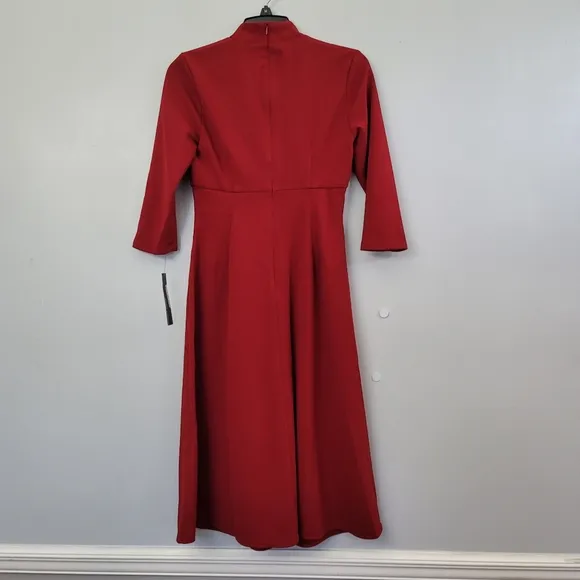 Maggy London - Womens Pintuck Mid Calf Fit &amp; Flare Dress