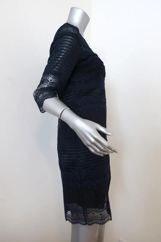 Maje Mini Dress Rizzie Marine Navy Lace Size 2 Half-Sleeve Sheath NEW