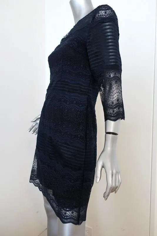 Maje Mini Dress Rizzie Marine Navy Lace Size 2 Half-Sleeve Sheath NEW