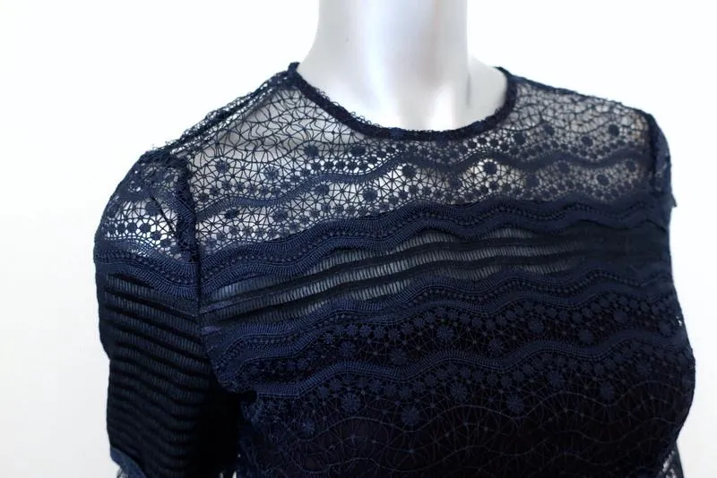 Maje Mini Dress Rizzie Marine Navy Lace Size 2 Half-Sleeve Sheath NEW