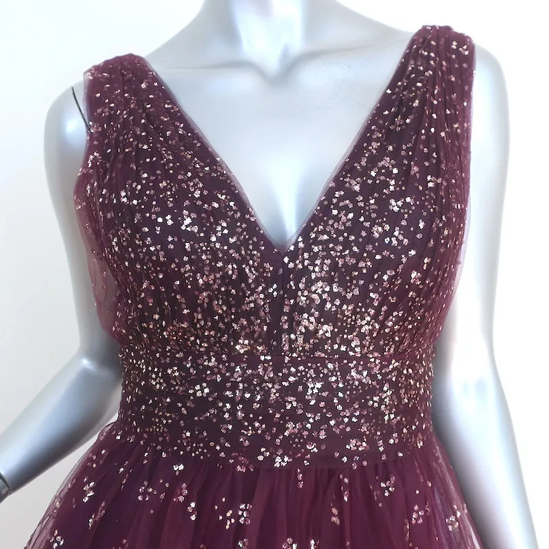 Marchesa Notte Ombre Glitter Tulle Dress Wine Size 6 Sleeveless V-Neck