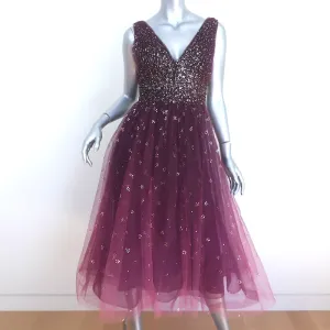 Marchesa Notte Ombre Glitter Tulle Dress Wine Size 6 Sleeveless V-Neck