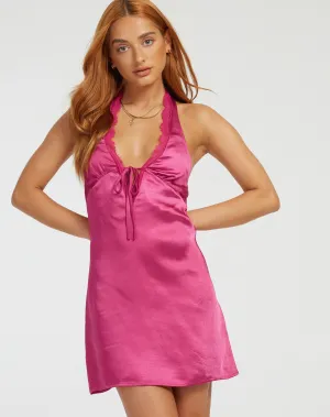 Maruko Mini Dress in Satin Bright Dark Pink