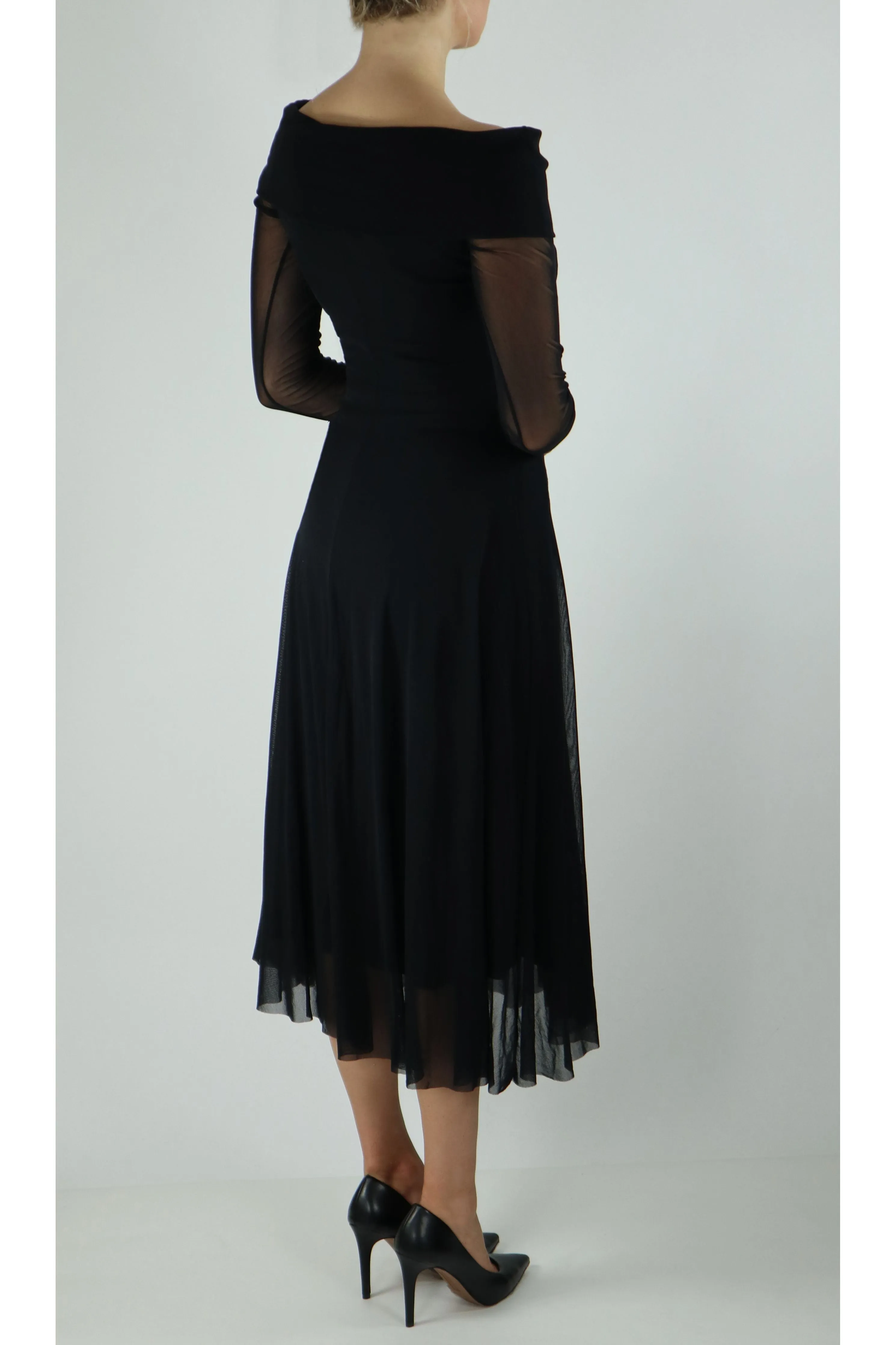 MAXIMA Off Shoulder Mid Calf Flared Dress Black