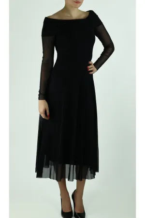 MAXIMA Off Shoulder Mid Calf Flared Dress Black