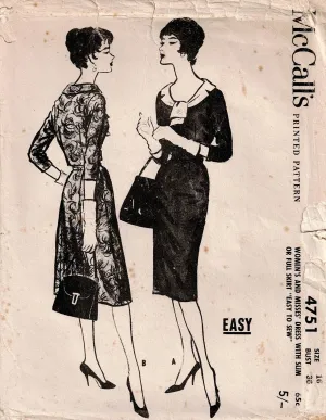 McCall's 4751 Womens Slim Sheath or Fit & Flared Dress 1950s Vintage Sewing Pattern Size 16 Bust 36 inches UNCUT Factory Folded