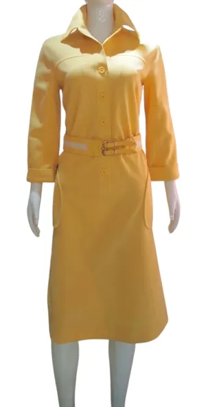 Mellow Yellow - 1960s Yellow Knit Mod with Striped Belt