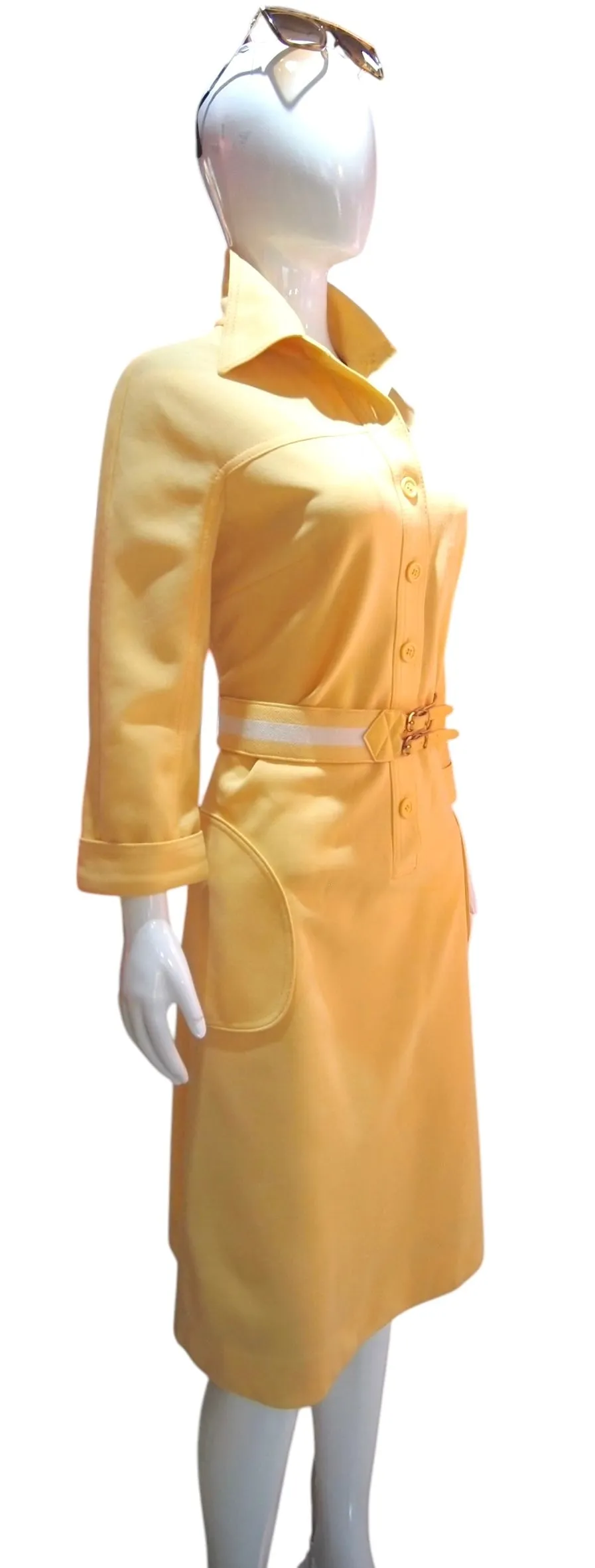 Mellow Yellow - 1960s Yellow Knit Mod with Striped Belt