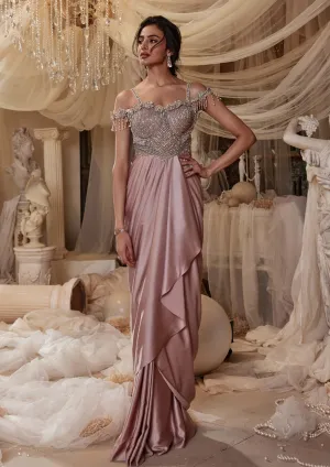 Merlin dusty pink drape gown