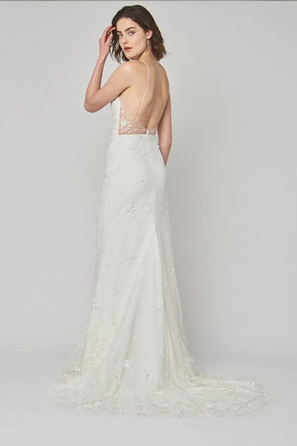 Mermaid Spaghetti Straps Sweep Train Appliqued Wedding Dress TN142
