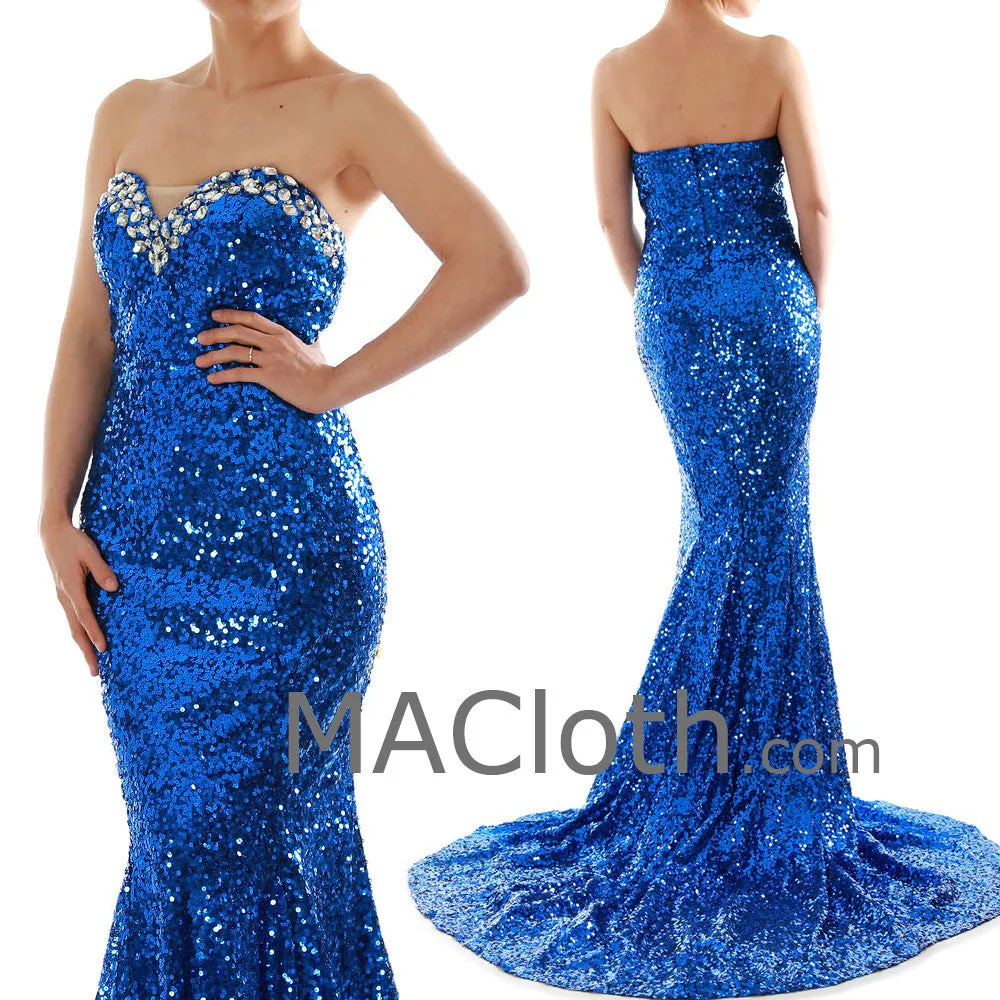 Mermaid Strapless Sweetheart Sequin Royal Blue Prom /Evening Gown 160181