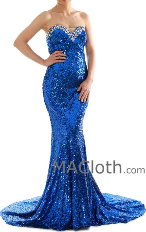 Mermaid Strapless Sweetheart Sequin Royal Blue Prom /Evening Gown 160181